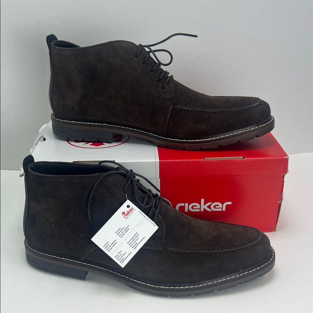 Rieker Lace Up Ankle Boots EU 46 Mens 12 Brown Suede Leather Dress Shoes
